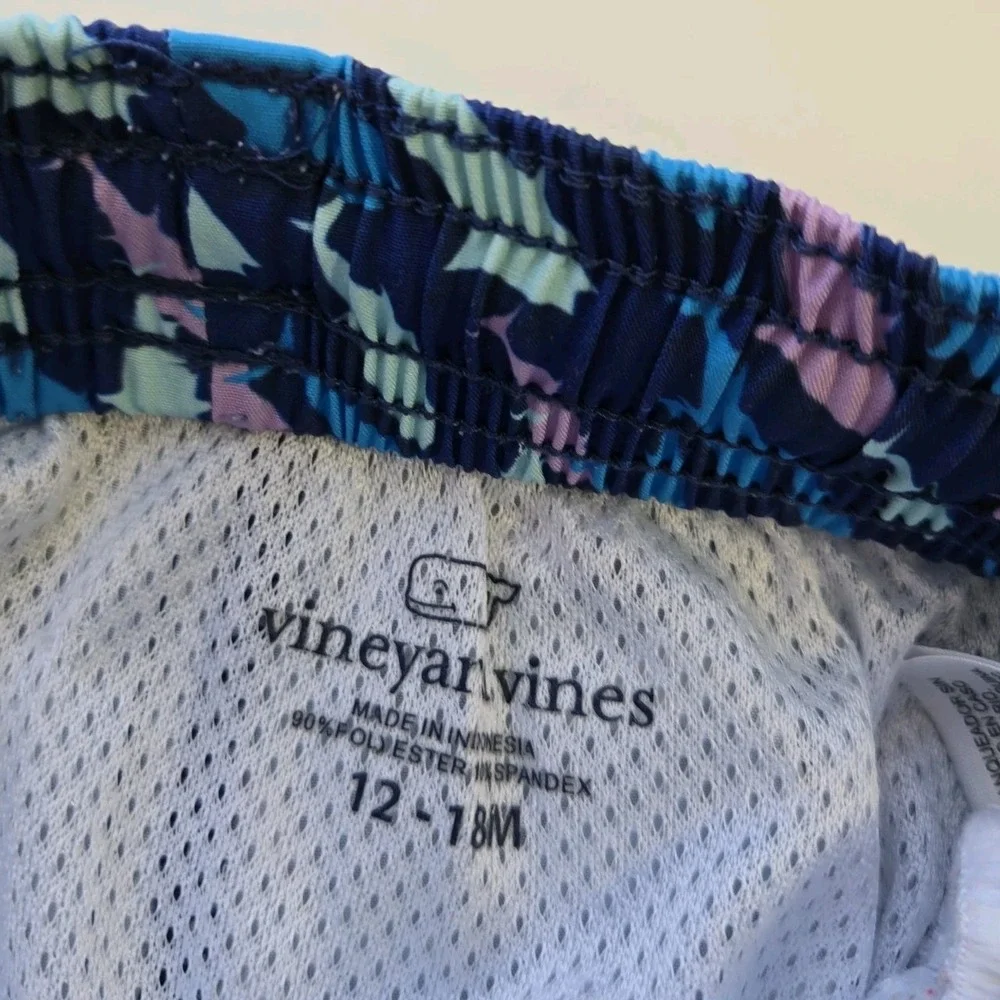 Vineyard Vines Chappy Swim trunks Fish Print Boys‎ Size 12-18 M Blue Bathingsuit